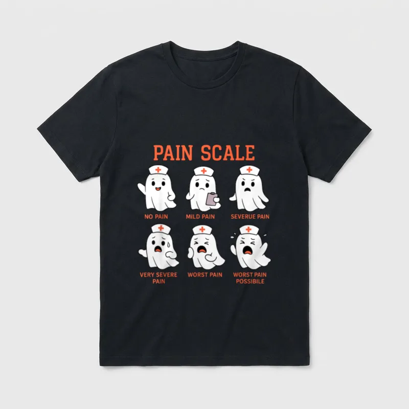 Spooky Ghost Pain Scale Trauma Nurse T-Shirt – Classic T-Shirt in Black