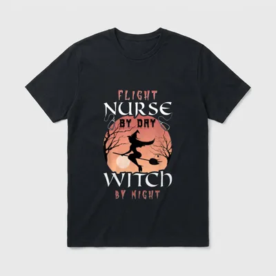 Flight Nurse by Day Witch Night T-Shirt – Classic T-Shirt in Black