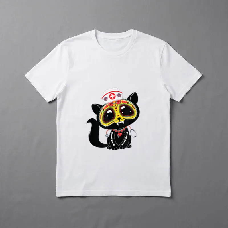 Cat Nurse Sugar Skull Halloween T-Shirt – Classic T-Shirt in Black
