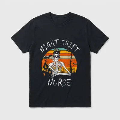 Night Shift Nurse Skeleton Halloween Party T-Shirt – Classic T-Shirt in Black