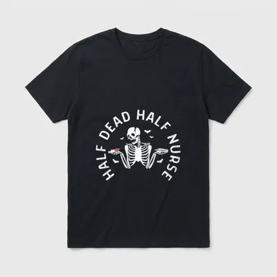 Halloween Skeleton Funny Half Dead Nurse T-Shirt – Classic T-Shirt in Black