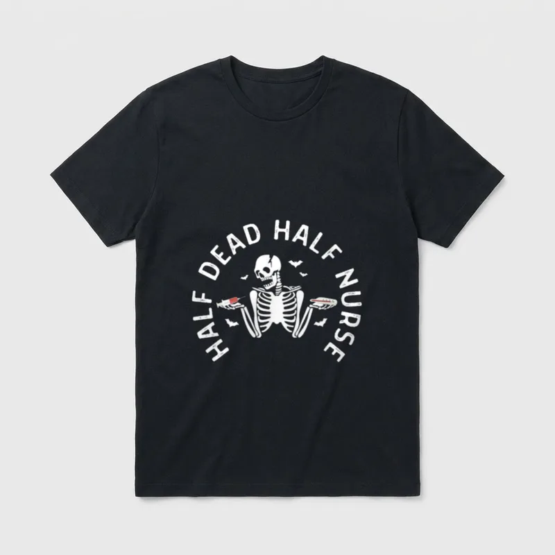 Halloween Skeleton Funny Half Dead Nurse T-Shirt – Classic T-Shirt in Black