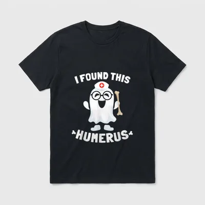 I Found This Humerus Nurse Ghost T-Shirt – A cartoon ghost in a nurse cap holding an arm bone – Classic T-Shirt in Black