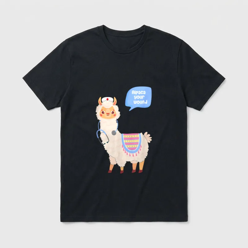 Wound Cute Llama Care Nurse T-Shirt – Classic T-Shirt in Black