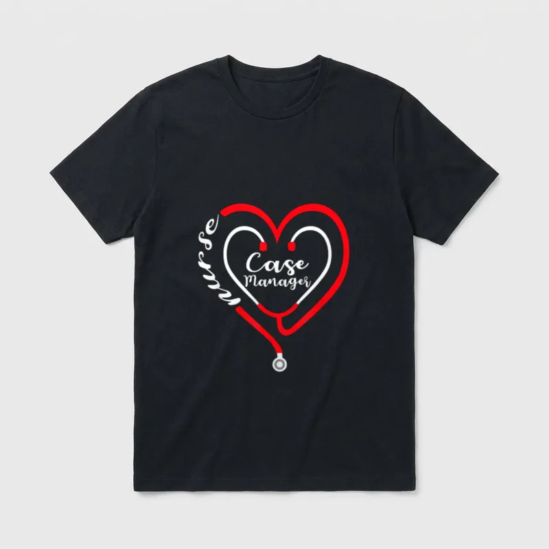 Case Manager Nurse Valentines Day Stethoscope T-Shirt – Classic T-Shirt in Black