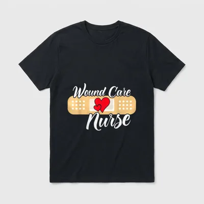 Cute Wound Care Nurse Heart T-Shirt – Bandage with two red hearts and text “Wound Care Nurse” – Classic T-Shirt in Black