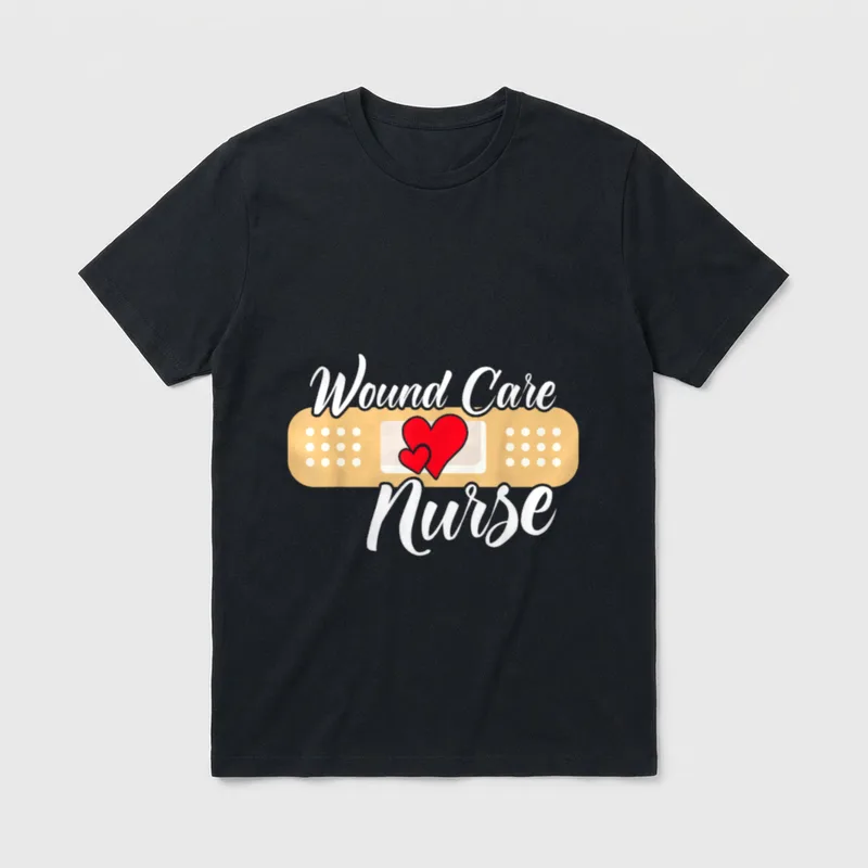 Cute Wound Care Nurse Heart T-Shirt – Bandage with two red hearts and text “Wound Care Nurse” – Classic T-Shirt in Black