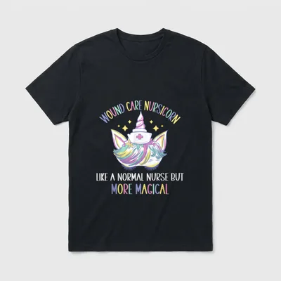 Care Nursicorn Like a Normal Nurse T-Shirt – Wound care nursicorn with nurse cap and pastel horn – Classic T-Shirt in Black