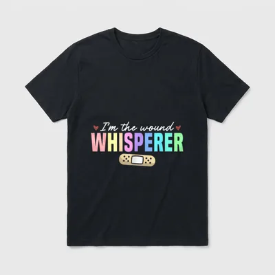 Wound Whisperer Care Nurse T-Shirt – “I’m the wound WHISPERER” text with hearts and a bandage – Classic T-Shirt in Black