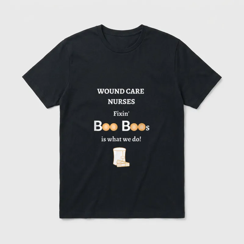 WOUND CARE NURSE LPN RN CLOTHES T-Shirt – Bandage graphic with text fixin boo boos is what we do – Classic T-Shirt in Black