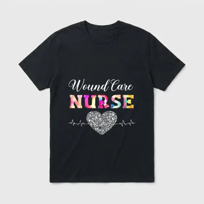 Wound Care Nurse Watercol Love Heart T-Shirt – Wound Care NURSE lettering above medical heart – Classic T-Shirt in Black
