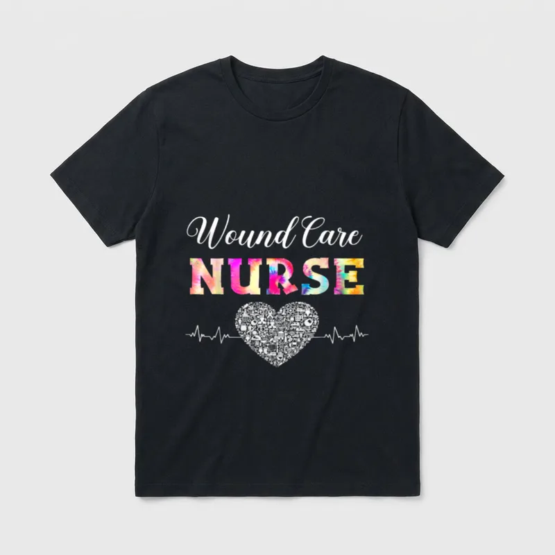 Wound Care Nurse Watercol Love Heart T-Shirt – Wound Care NURSE lettering above medical heart – Classic T-Shirt in Black