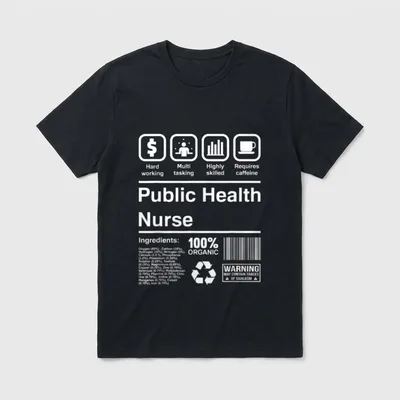 Public Health Nurse Working T-Shirt – Nurse ingredients label with skill icons and sarcasm warning – Classic T-Shirt in Black