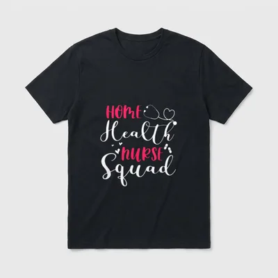 Home Health Nurse Squad T-Shirt – “HOME Health NURSE Squad” with stethoscope heart and pills – Classic T-Shirt in Black