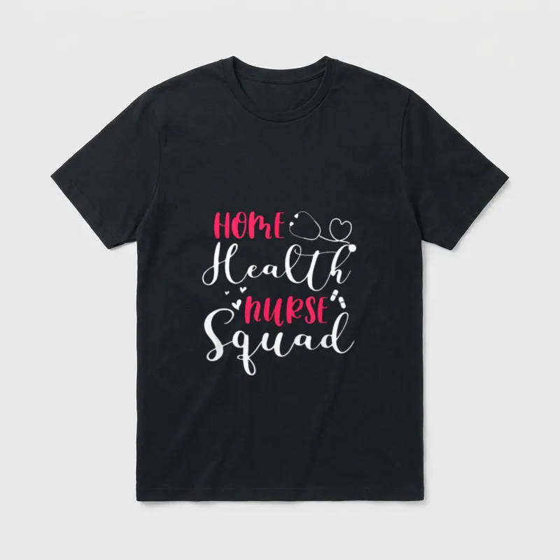 Home Health Nurse Squad T-Shirt – “HOME Health NURSE Squad” with stethoscope heart and pills – Classic T-Shirt in Black