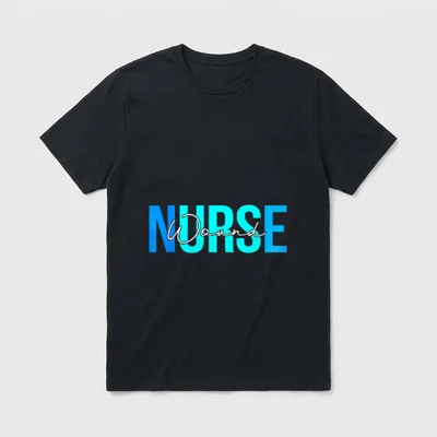 Cute Nurse Wound Black T-Shirt – White script Wound over blue block NURSE lettering – Classic T-Shirt in Black