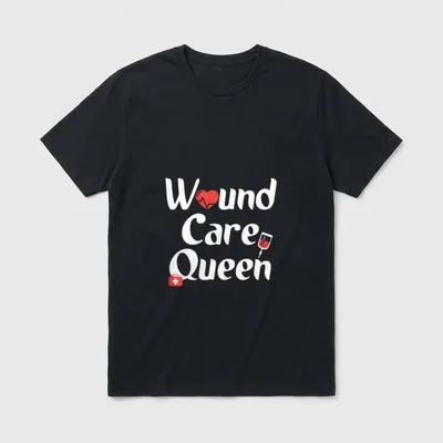 Wound Care Queen Nurse LPN CNA T-Shirt – Wound Care Queen text with heart pulse and medical icons – Classic T-Shirt in Black