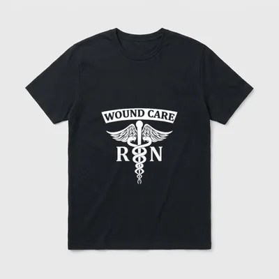 Wound Care Nurse RN Team WOC T-Shirt – Wound Care RN banner with caduceus staff – Classic T-Shirt in Black