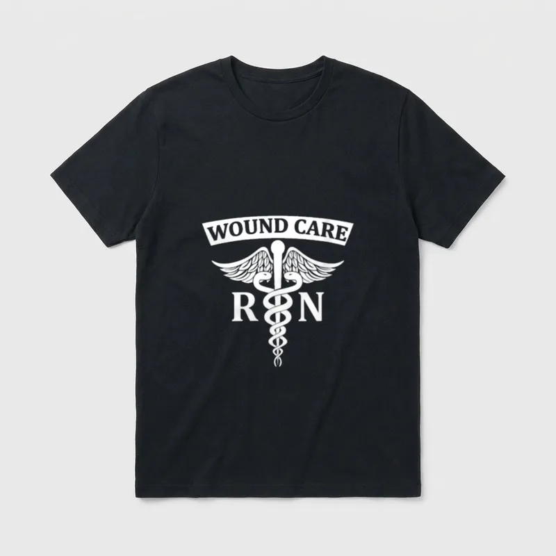 Wound Care Nurse RN Team WOC T-Shirt – Wound Care RN banner with caduceus staff – Classic T-Shirt in Black
