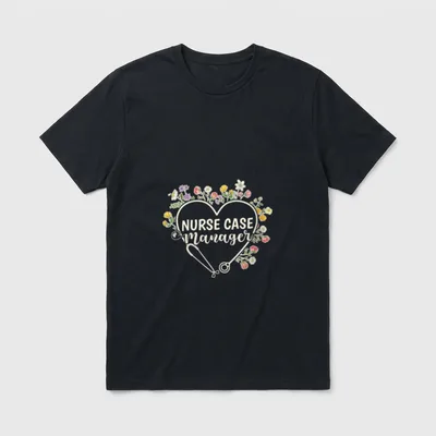 Registered Nurse Case Manager T-Shirt – Heart stethoscope wreath with NURSE CASE Manager text – Classic T-Shirt in Black