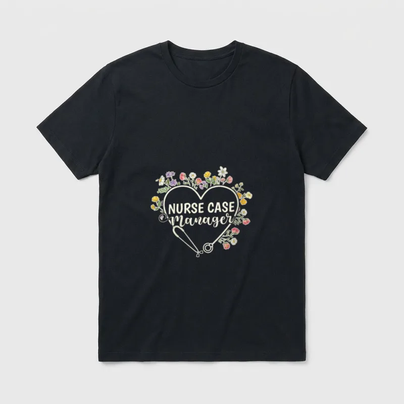 Registered Nurse Case Manager T-Shirt – Heart stethoscope wreath with NURSE CASE Manager text – Classic T-Shirt in Black