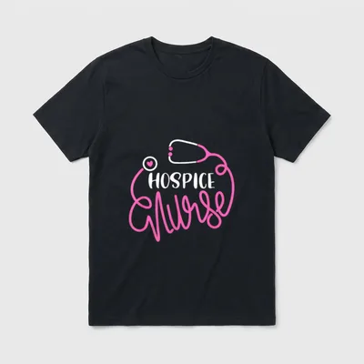 Hospice Nurse End of Life Terminal T-Shirt – HOSPICE Nurse lettering with stethoscope and heart – Classic T-Shirt in Black