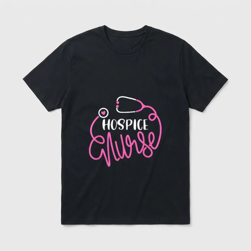 Hospice Nurse End of Life Terminal T-Shirt – HOSPICE Nurse lettering with stethoscope and heart – Classic T-Shirt in Black