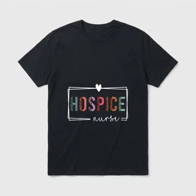 Hospice Nurse Nurses Day T-Shirt – HOSPICE in colorful leopard letters with script nurse and heart – Classic T-Shirt in Black