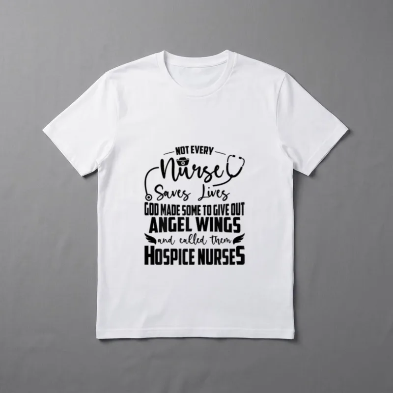 Registered Hospice Nurse T-Shirt – Stethoscope, nurse cap, angel wings, and hospice nurse quote – Classic T-Shirt in Black