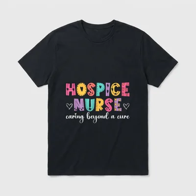 Appreciation Hospice Week T-Shirt – HOSPICE NURSE caring beyond a cure with heart doodles – Classic T-Shirt in Black