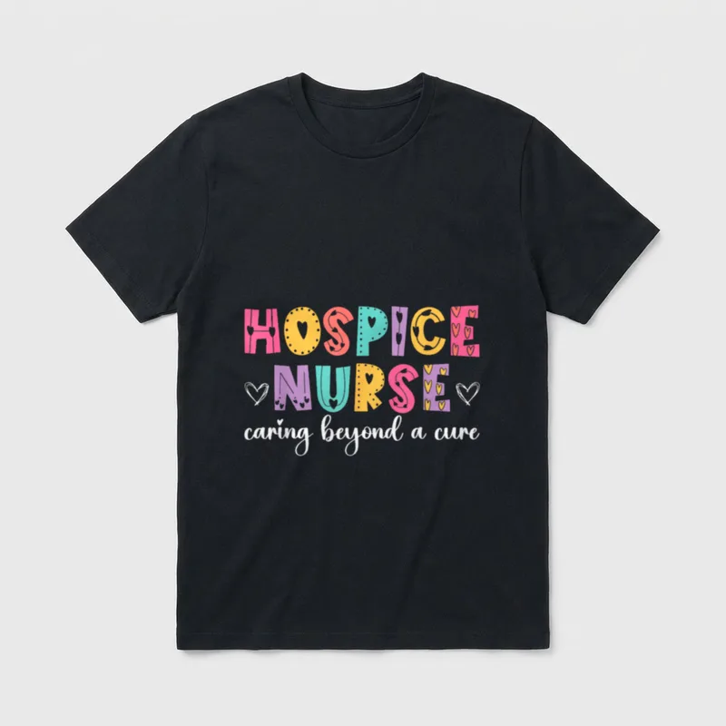 Appreciation Hospice Week T-Shirt – HOSPICE NURSE caring beyond a cure with heart doodles – Classic T-Shirt in Black