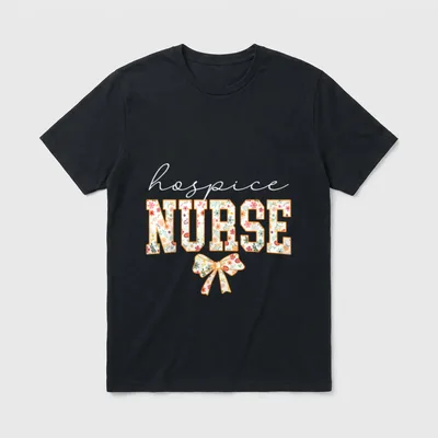 Floral Hospice Nurse Registered Coquette Bow T-Shirt – Classic T-Shirt in Black