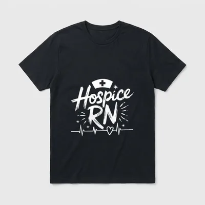 Hospice Nursing Rn T-Shirt – Hospice RN in brush script with nurse cap and heartbeat – Classic T-Shirt in Black