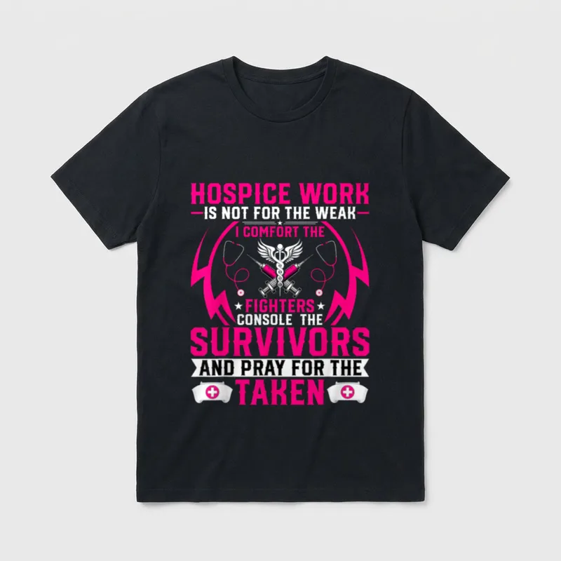 CNA Palliative Care Nurse T-Shirt – Hospice Work Is Not for the Weak text and caduceus artwork – Classic T-Shirt in Black