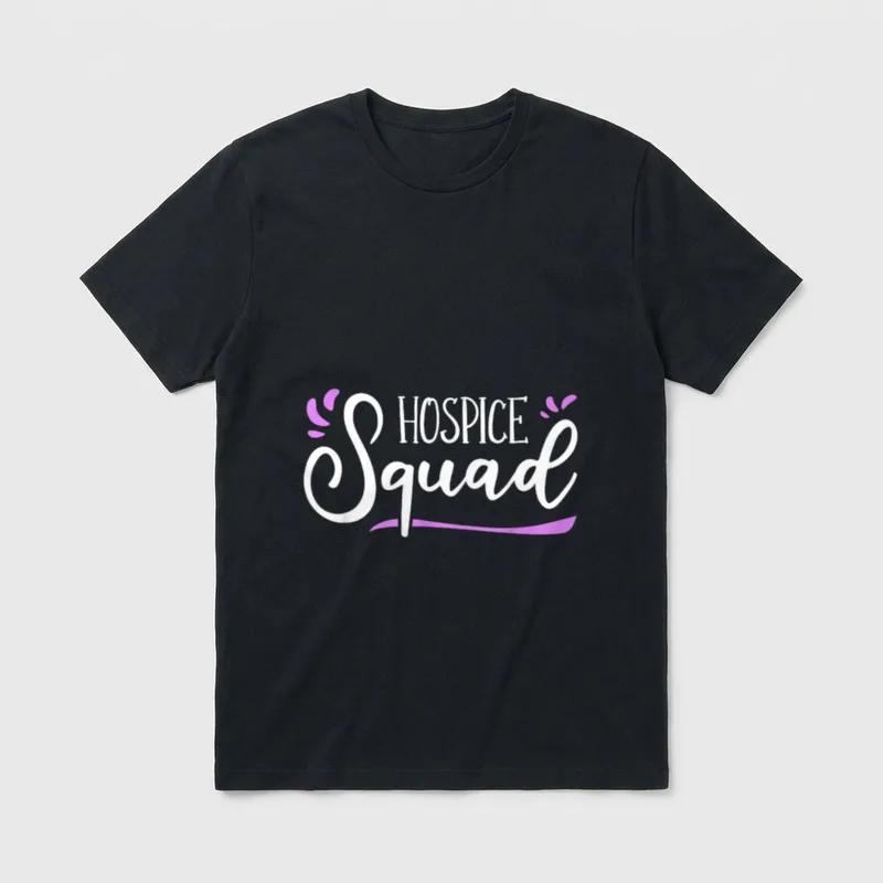 Hospice Nurse Squad Classic T-Shirt – White Hospice Squad lettering with purple accents – Classic T-Shirt in Black