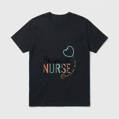 Hospice Nurse Leopard Stethoscope Heart T-Shirt – Classic T-Shirt in Black