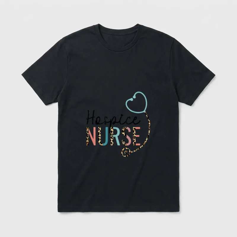 Hospice Nurse Leopard Stethoscope Heart T-Shirt – Classic T-Shirt in Black