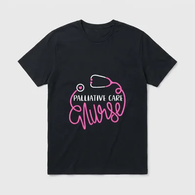 Palliative Care Nurse T-Shirt – PALLIATIVE CARE Nurse in pink and white with a stethoscope – Classic T-Shirt in Black