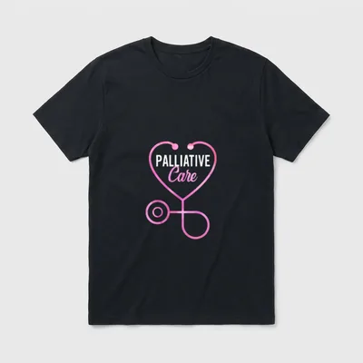 Palliative Care Nursing Hospice Nurse T-Shirt – PALLIATIVE Care inside a pink heart stethoscope – Classic T-Shirt in Black