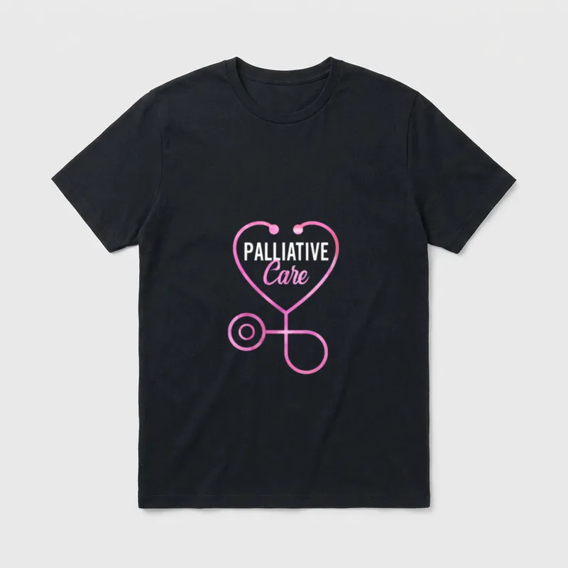 Palliative Care Nursing Hospice Nurse T-Shirt – PALLIATIVE Care inside a pink heart stethoscope – Classic T-Shirt in Black