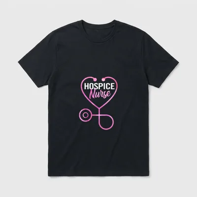 Cool Hospice Nurse T-Shirt – Pink heart stethoscope with HOSPICE Nurse lettering – Classic T-Shirt in Black