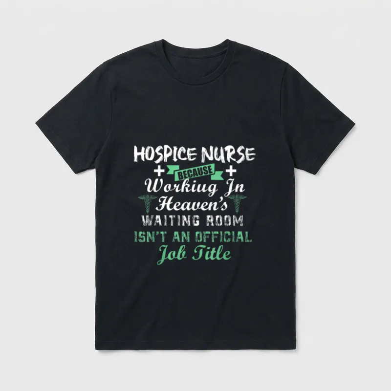 Cute Hospice Nurse T-Shirt – Hospice nurse quote about heaven's waiting room with caduceus art – Classic T-Shirt in Black