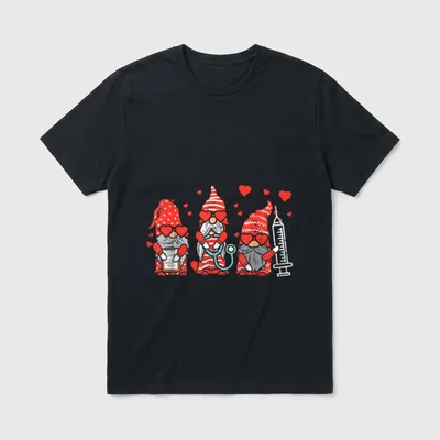 Gnome Nurse Scrub Valentine RN ICU T-Shirt – Classic T-Shirt in Black