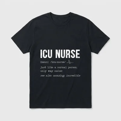ICU Nurse Definition Hospital RN Medical T-Shirt – ICU Nurse definition text with pulse line – Classic T-Shirt in Black