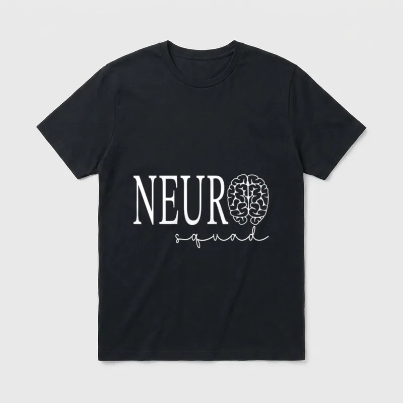 Neurology Intensive Care Unit Cute Nurse T-Shirt – “NEURO squad” lettering with brain graphic – Classic T-Shirt in Black