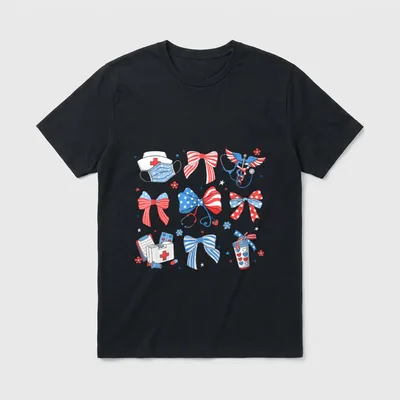 4th July Nurse Coquette Bow ICU T-Shirt – Classic T-Shirt in Black
