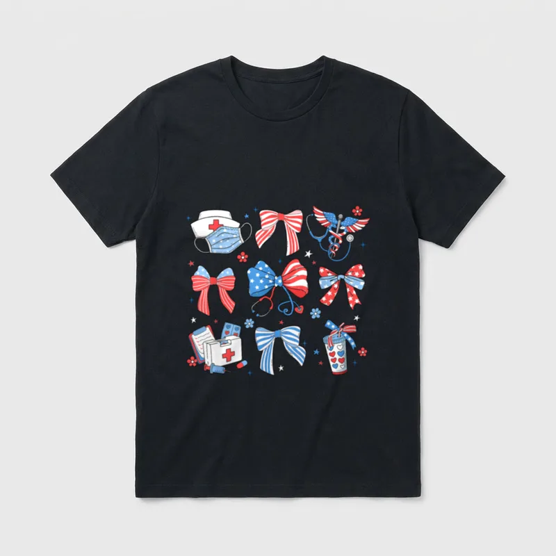 4th July Nurse Coquette Bow ICU T-Shirt – Classic T-Shirt in Black