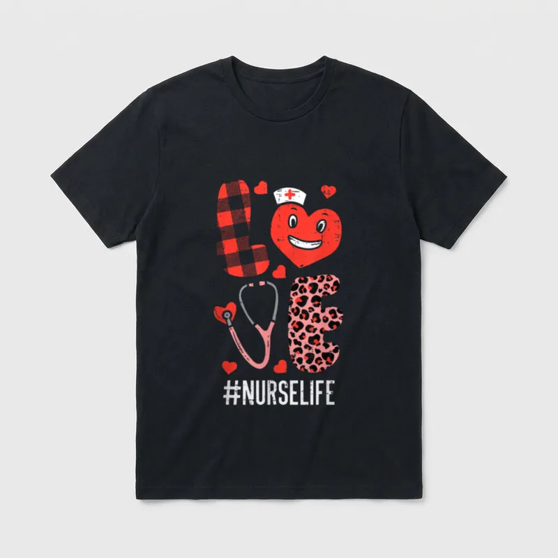 Love Nurse Valentines Day Scrub Valentine T-Shirt – Classic T-Shirt in Black
