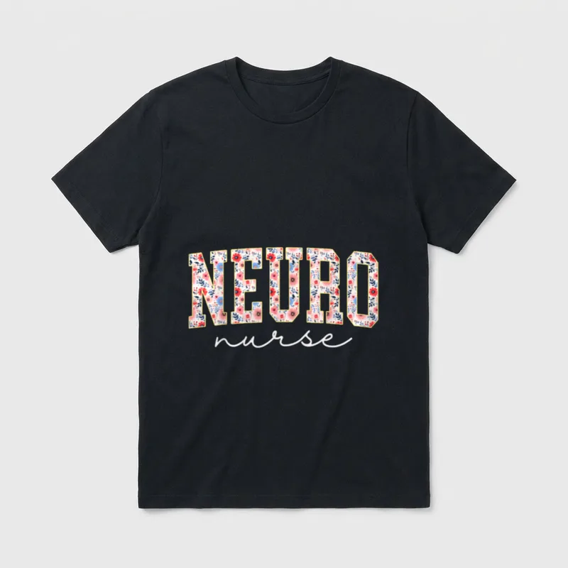 Floral Neuro Trauma ICU Nurse Neurology T-Shirt – Classic T-Shirt in Black