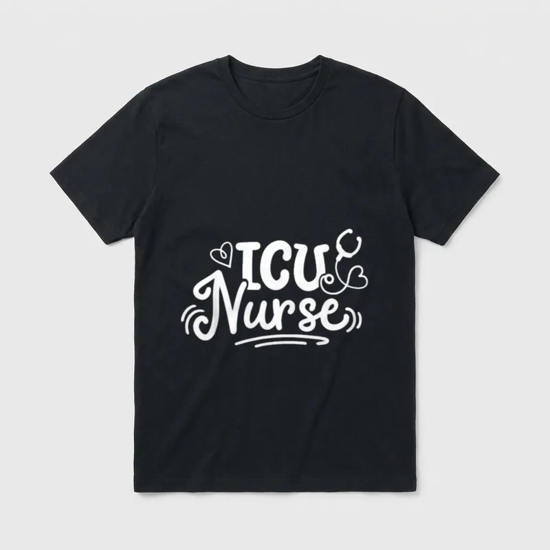 Intensive Care Unit Nurse ICU Lightweight T-Shirt – ICU Nurse with a stethoscope and heart accents – Classic T-Shirt in Black
